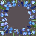 Frame of snowdrops and muscari